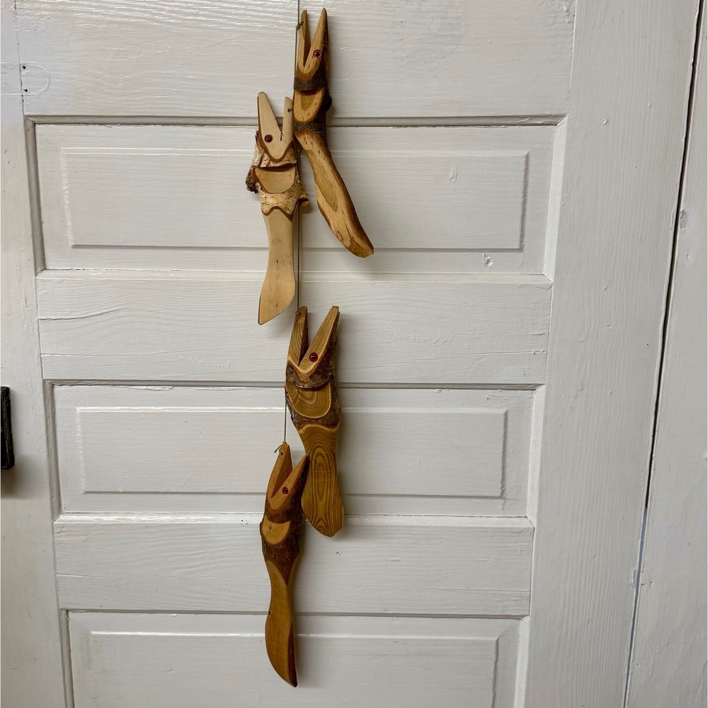 Vintage Hand Carved Wood Fish Wall Hanging Folk Art Cabin Lodge Decor 36 In